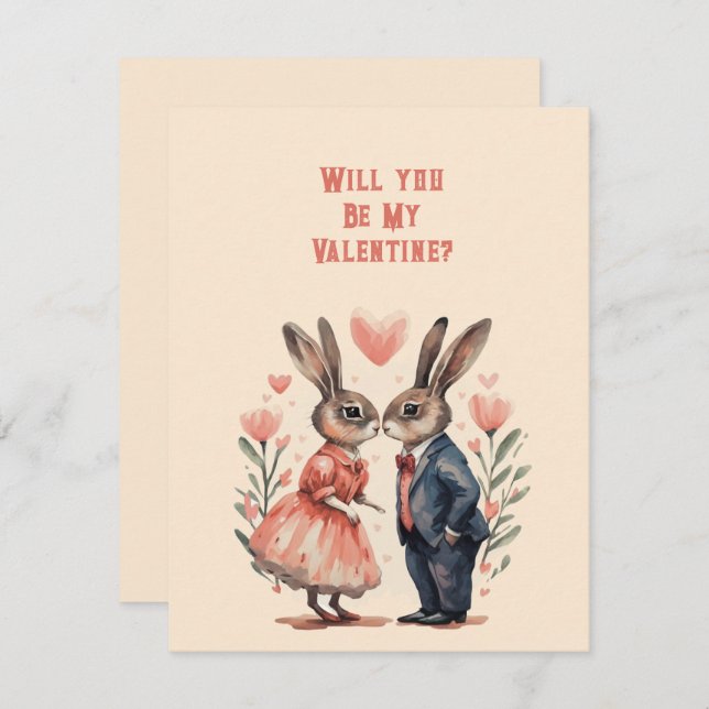 Will You Be My Valentine Rabbit Couple Card (Front/Back)