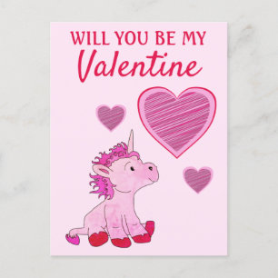 Will you be my Valentine Unicorn Valentine`s Day Holiday Postcard