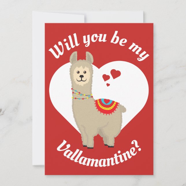 "Will you be my Vallamantine?" Llama Valentine's Holiday Card (Front)