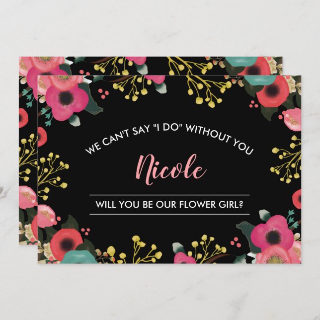 Will you be our Flower Girl? Modern Floral Invitation (Front/Back)