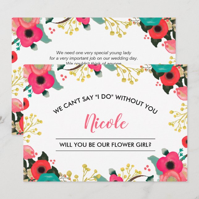 Will you be our Flower Girl? Modern Floral Invitation (Front/Back)