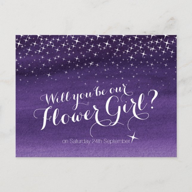 Will you be our flower girl starry sky wedding announcement postcard (Front)