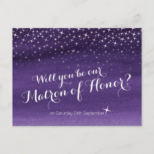 Will you be our matron of honour starry sky weddin announcement postcard