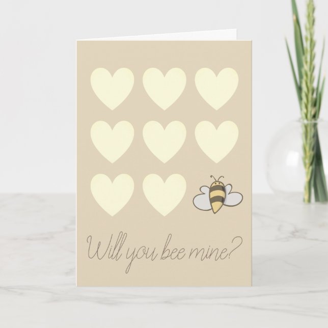 Will you bee mine? Cute hearts and bee Valentine Holiday Card (Front)
