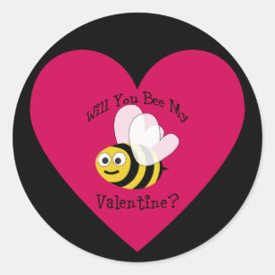 Will You Bee Mine? Red Heart Classic Round Sticker