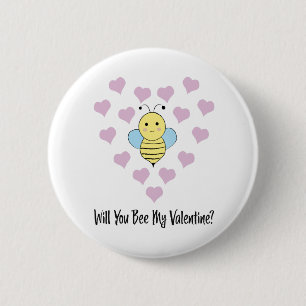 Will You Bee My Valentine 6 Cm Round Badge