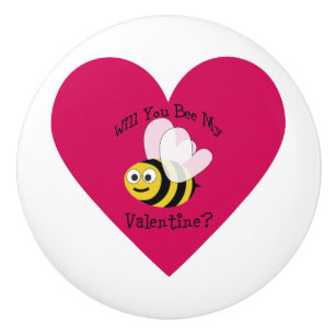 Will You Bee My Valentine Red Heart Ceramic Knob