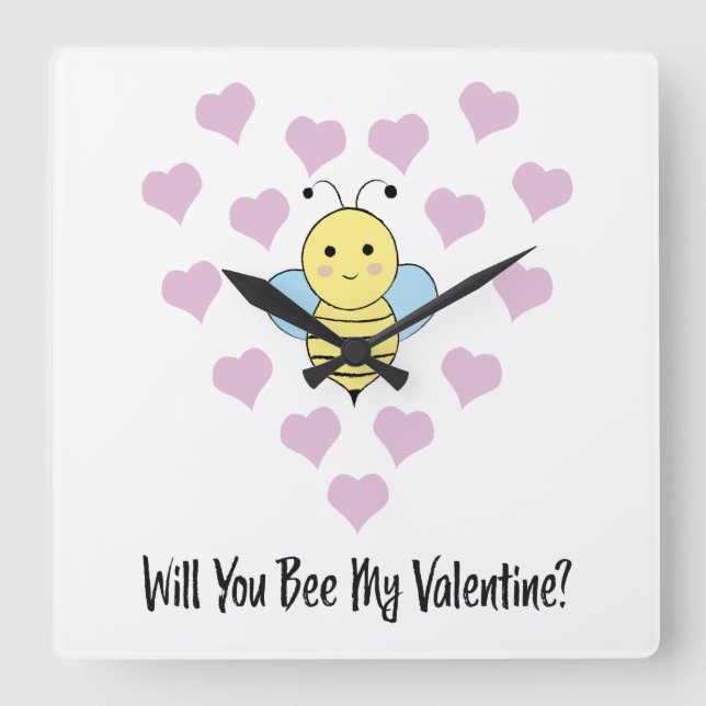 Will You Bee My Valentine Square Wall Clock (Front)