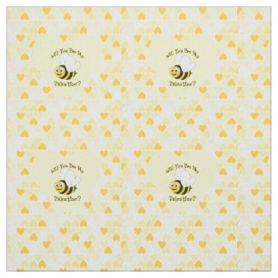 Will You Bee My Valentine Yellow Background Heart Fabric