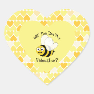 Will You Bee My Valentine Yellow heart background Sticker