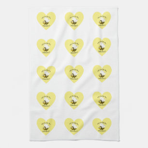 Will You Bee My Valentine Yellow Heart Tea Towel