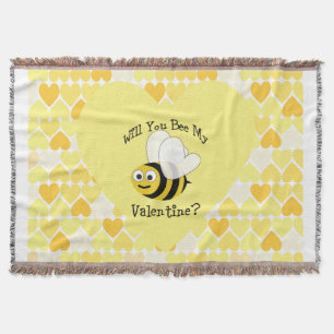 Will You Bee My Valentine? Yellow hearts Throw Blanket