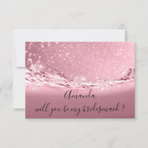 Will You Bridesmaid Glitter Ocean Rose Pink Invitation
