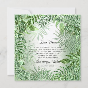 Will You Bridesmaid Tropical Glitter Mint Green Invitation