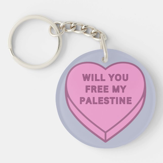 Will you free my Palestine? Cute Candy Heart sweet Key Ring (Front)