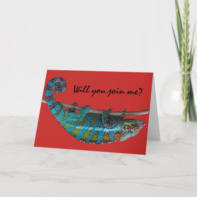 "Will you join me?" Blue lizard Greeting Card (Front)