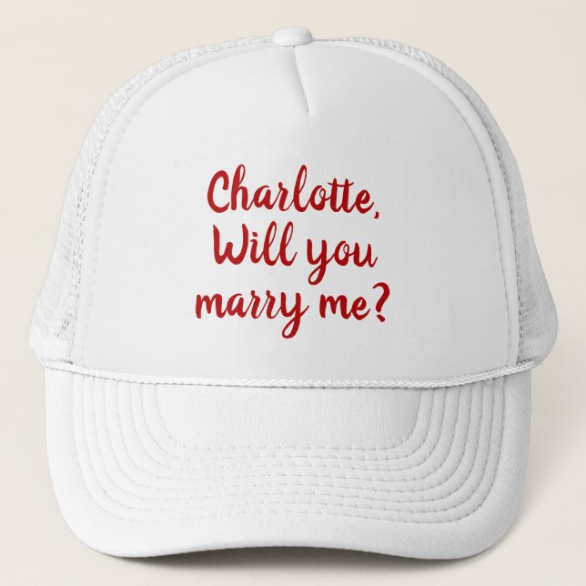 Will You Marry Me custom text marriage proposal Trucker Hat (Front)