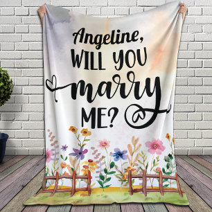 Will You Marry Me? Fence Flowers Marriage Proposal Fleece Blanket