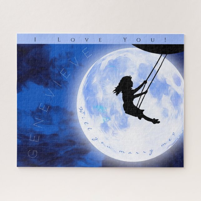 Will You Marry Me? Girl Swing on Moon Jigsaw Puzzle (Horizontal)