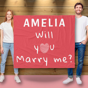 Will you marry me Heart Red Romantic Proposal Fleece Blanket