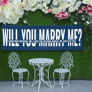 Will You Marry Me Personalised Proposal Blue White Banner