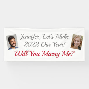 Will You Marry Me? Photos, Red/Grey Text, White Banner