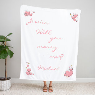 Will You Marry Me? Proposal Pink Hearts Sherpa Blanket
