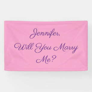 Will You Marry Me? Purple Text on Pale Pink Banner