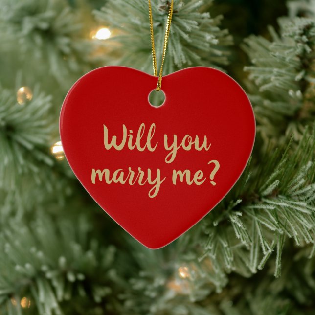 Will You Marry Me red custom proposal Christmas Ceramic Ornament (Tree)