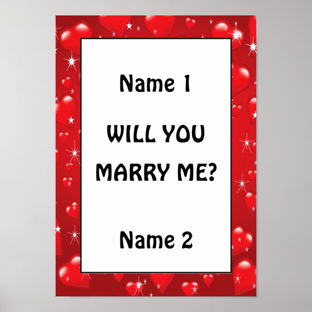 Will You Marry Me Red Hearts Poster (Front)