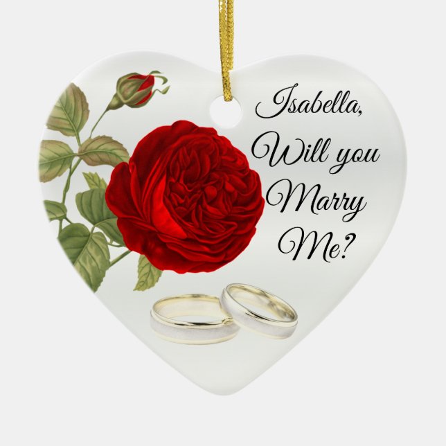 Will You Marry Me? | Red Rose Ceramic Ornament (Front)