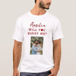 Will you marry me Romantic Proposal Photo T-Shirt<br><div class="desc">Will you marry me Romantic Proposal Photo T-Shirt. Will you marry me in modern red typography with a beautiful red heart. Add your name and a photo.</div>