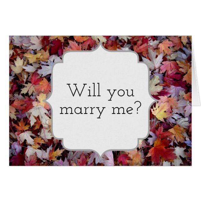 "Will you marry me?" + Rustic Fallen Autumn Leaves (Front Horizontal)