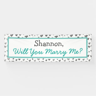 Will you Marry Me, Silver Hearts an Teal Banner