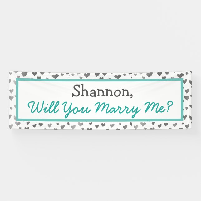 Will you Marry Me, Silver Hearts an Teal Banner (Horizontal)