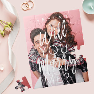 Will You Marry Me Trendy Script & Custom Photo Jigsaw Puzzle