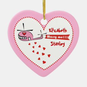 Will you marry me? Valentine's helicopter love Ceramic Ornament