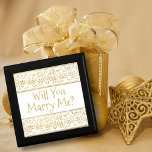 Will You Marry Me? Vintage Gold Floral Ribbon Gift Box<br><div class="desc">Elegant,  decorative and festive with vintage floral golden details with customisable Will you Marry Me,  on white background which is also customisable.   Perfect keepsake box for super special engagement ring.</div>