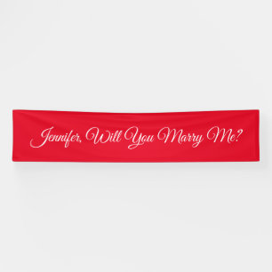 Will You Marry Me? White Script Text, Red Banner