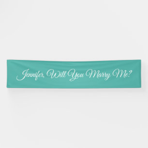 Will You Marry Me? White Script Text, Teal Banner