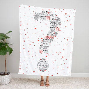 Will You Marry Me? Word Cloud with red hearts Sherpa Blanket