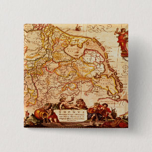 Willem Blaeu Old Germany Map Historic Gift Series 15 Cm Square Badge