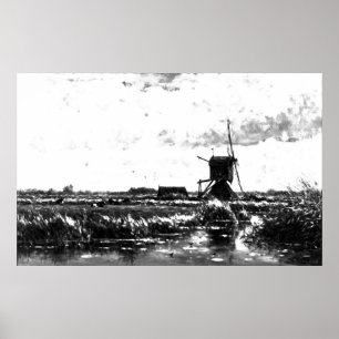 Willem Roelofs - landscape with windmill (Modified Poster