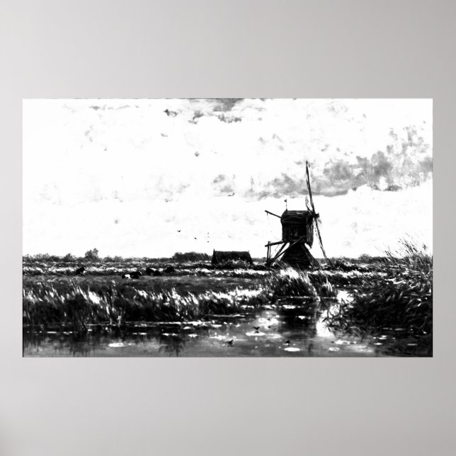 Willem Roelofs - landscape with windmill (Modified Poster (Front)