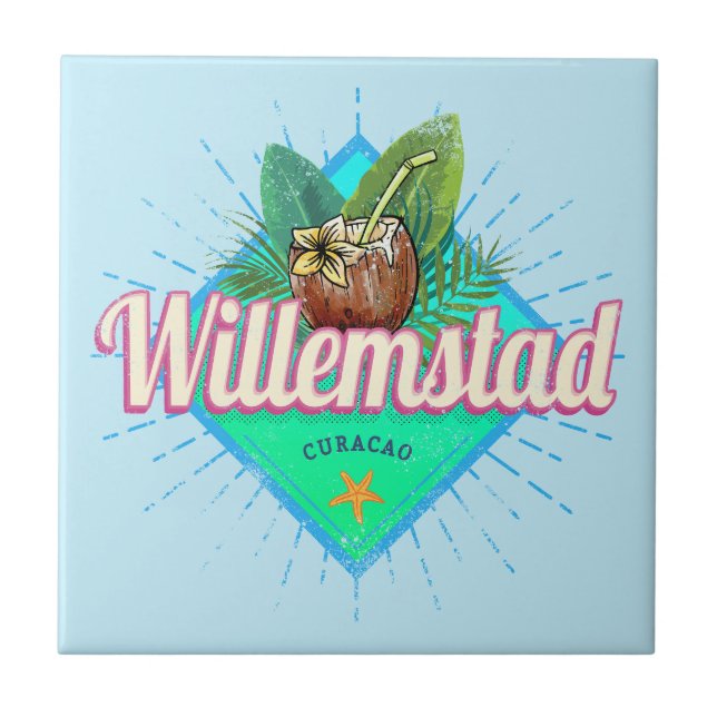 Willemstad Curacao Vacation Vintage Caribbean Ceramic Tile (Front)