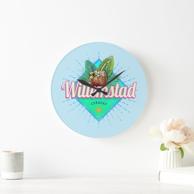 Willemstad Curacao Vacation Vintage Caribbean Large Clock (Home)
