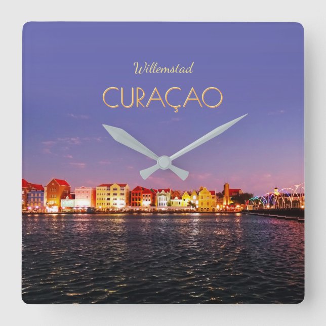 Willemstad Skyline at Night (customisable) Clock (Front)