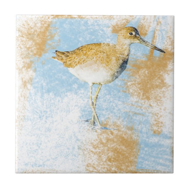 Willet Shorebird Artwork Beach Coastal Living Ceramic Tile (Front)