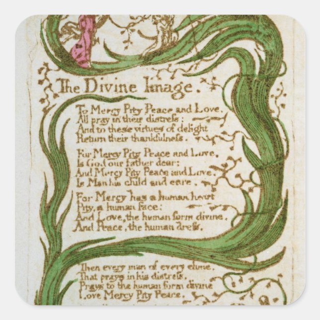 William Blake | The Divine Image, from Songs of In Square Sticker (Front)