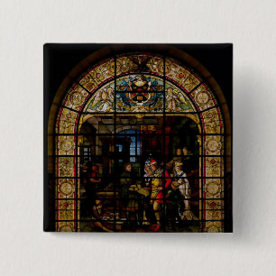 William Caxton Showing his First Printed Book 15 Cm Square Badge
